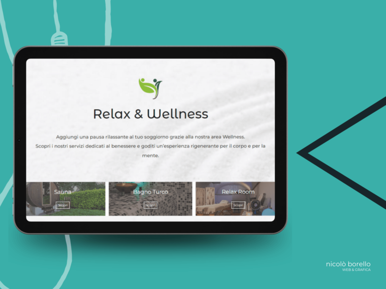 schermata di pagina web sul relax e wellness visualizzata su tablet